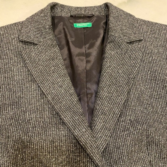 Benetton Wool Blazer Size XS 40 Gray Black Wool Silk Button Closure - Picture 4 of 13